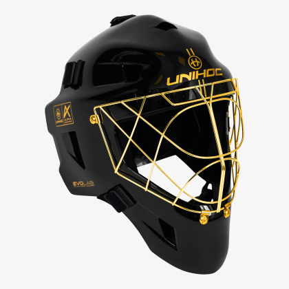 UNIHOC goalie mask Alpha Prime Evolab black/gold