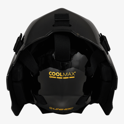 UNIHOC goalie mask Alpha Prime Evolab black/gold